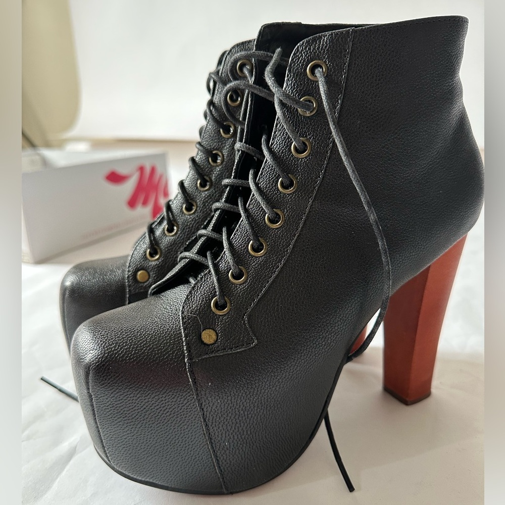 Jeffrey Campbell Genuine Leather Black Lita Platform Boots (Size 6.5)